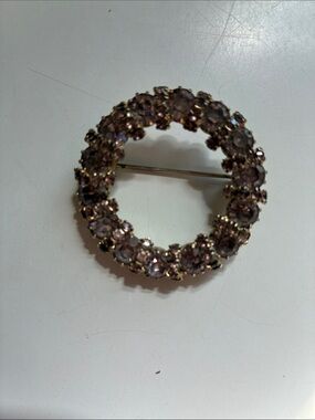 Albert Weiss Gold-Tone Pink Crystal Circle Brooch